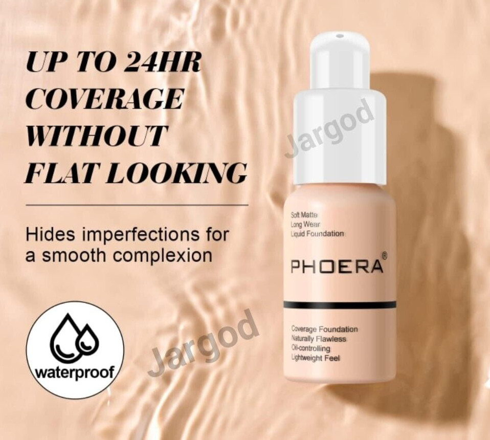 2 Pack Phoera Foundation Makeup Full Coverage Liquid Base Long Lasting Shade