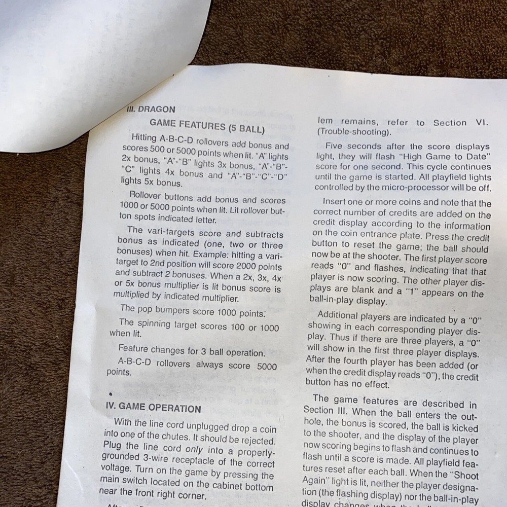 Gottlieb dragon pinball instruction manual