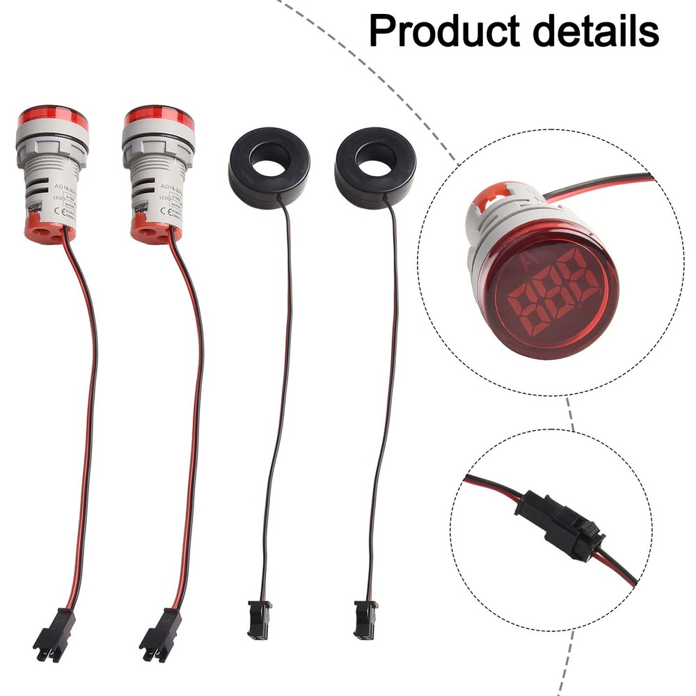 2 Pcs Red LED AC Ammeter Round Display Current Indicator for Power Use