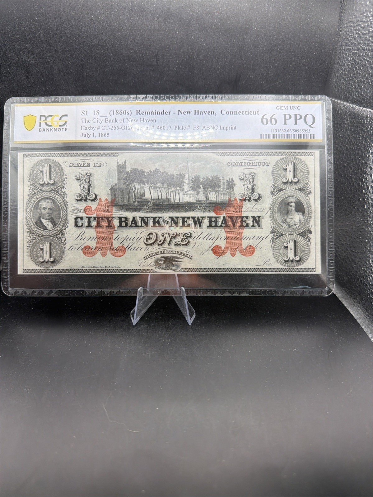New Haven Connecticut $1 City Bank of New Haven 1860s PCGS Gem UNC 66 PPQ TOP PO