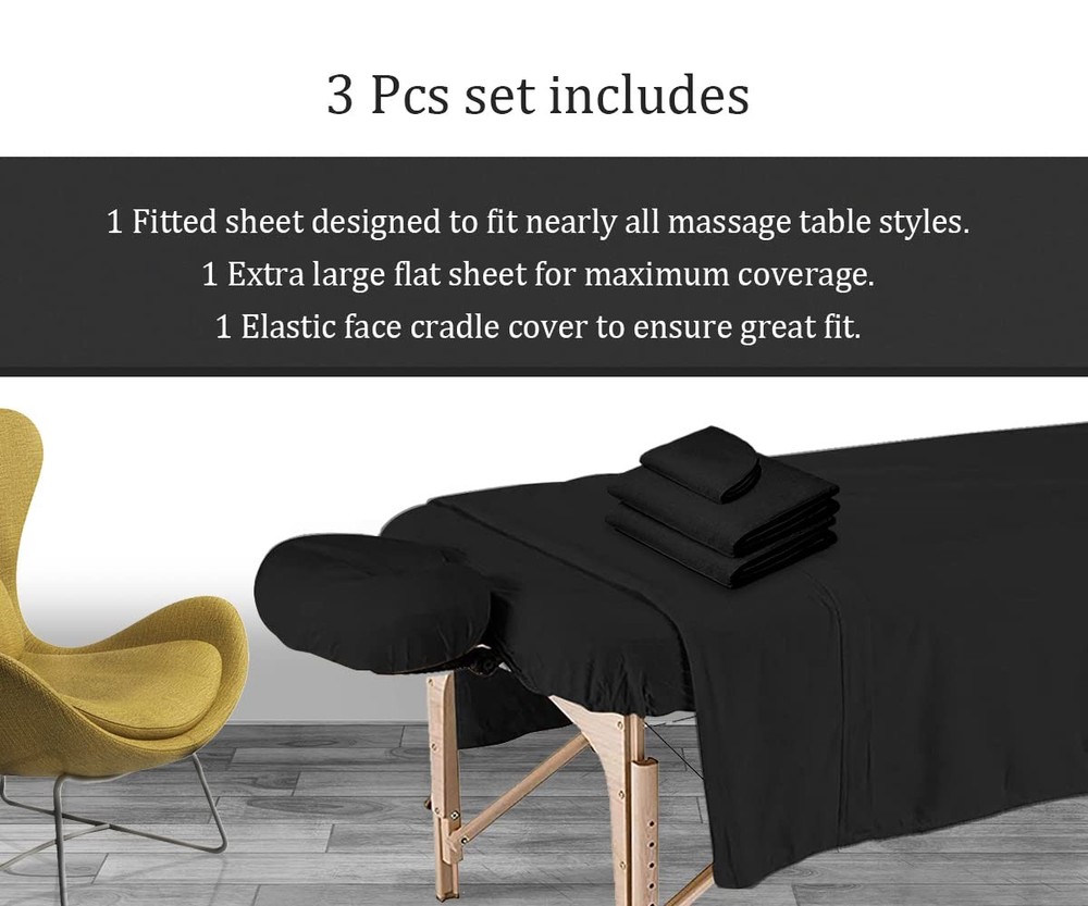 Massage Table Sheets Set - 3 Pcs 100% Cotton Flannel - Includes Fitted Sheets...
