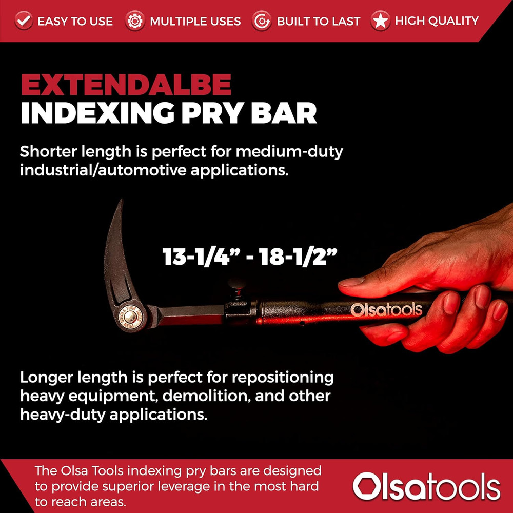 Adjustable Pry Bar - Adjustable Angles & Extendable Length from 13.3"-18.5" - Ex
