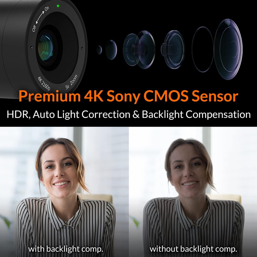 4K AI Tracking Webcam with 120° Wide Angle, Microphone & Remote Control