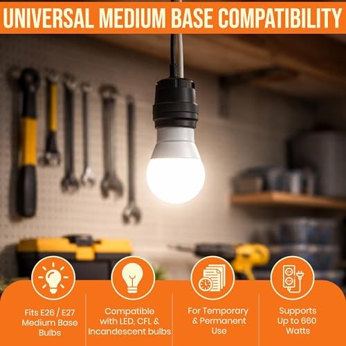 Weatherproof E26 Pigtail Lamp Sockets, Medium Base, Black, 8-Pack, 660W Max