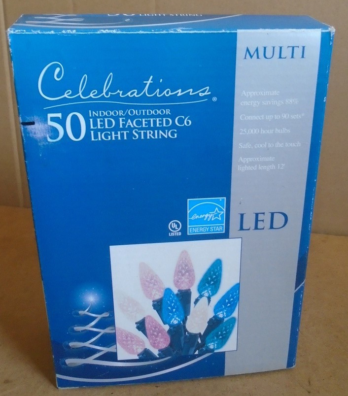 Celebrations 50 count LED Faceted C6 Lights String Multicolor