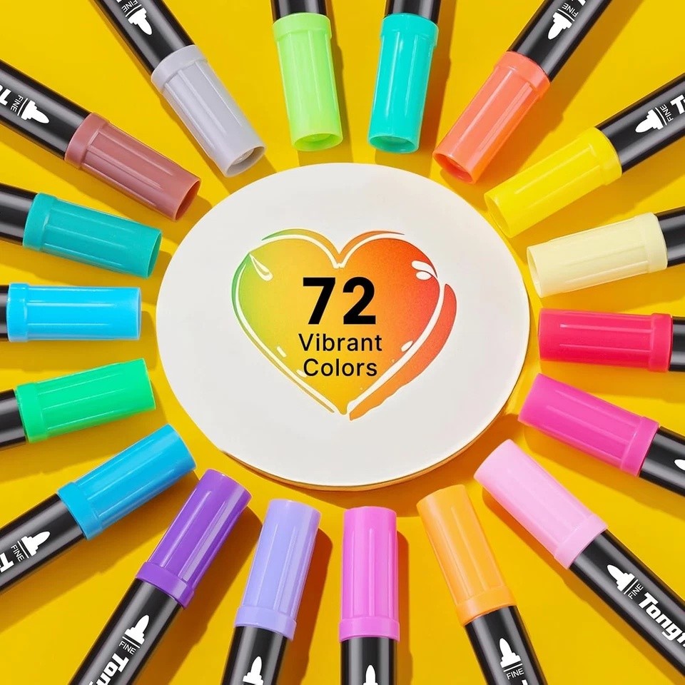72 Colors Acrylic Paint Markers, Dual Tip Acrylic Paint Pens with Brush Tip & Fi
