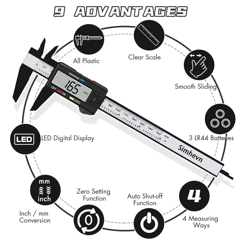 Digital Calipers 0-6" with LCD Display & Inch/MM Conversion - DIY Measuring Tool