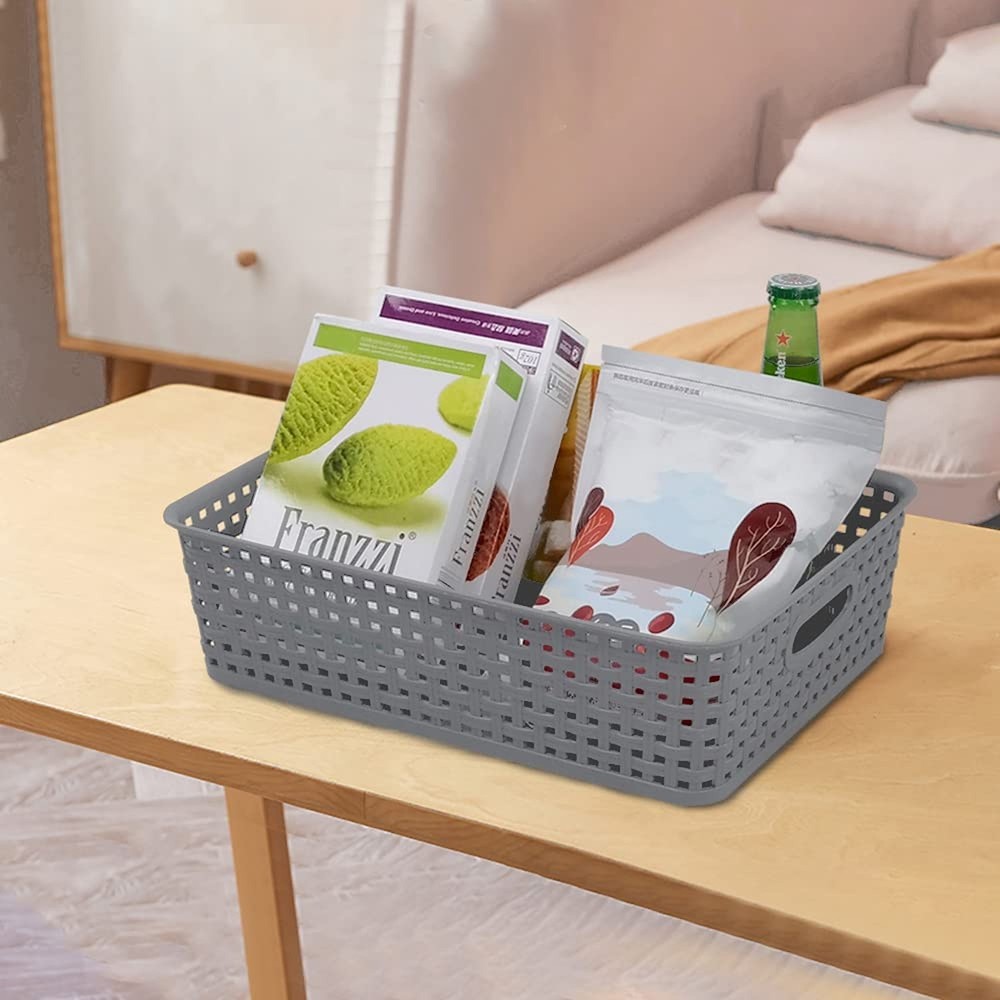4-Pack Plastic Office Storage Baskets, A4 Basket Trays, Grey