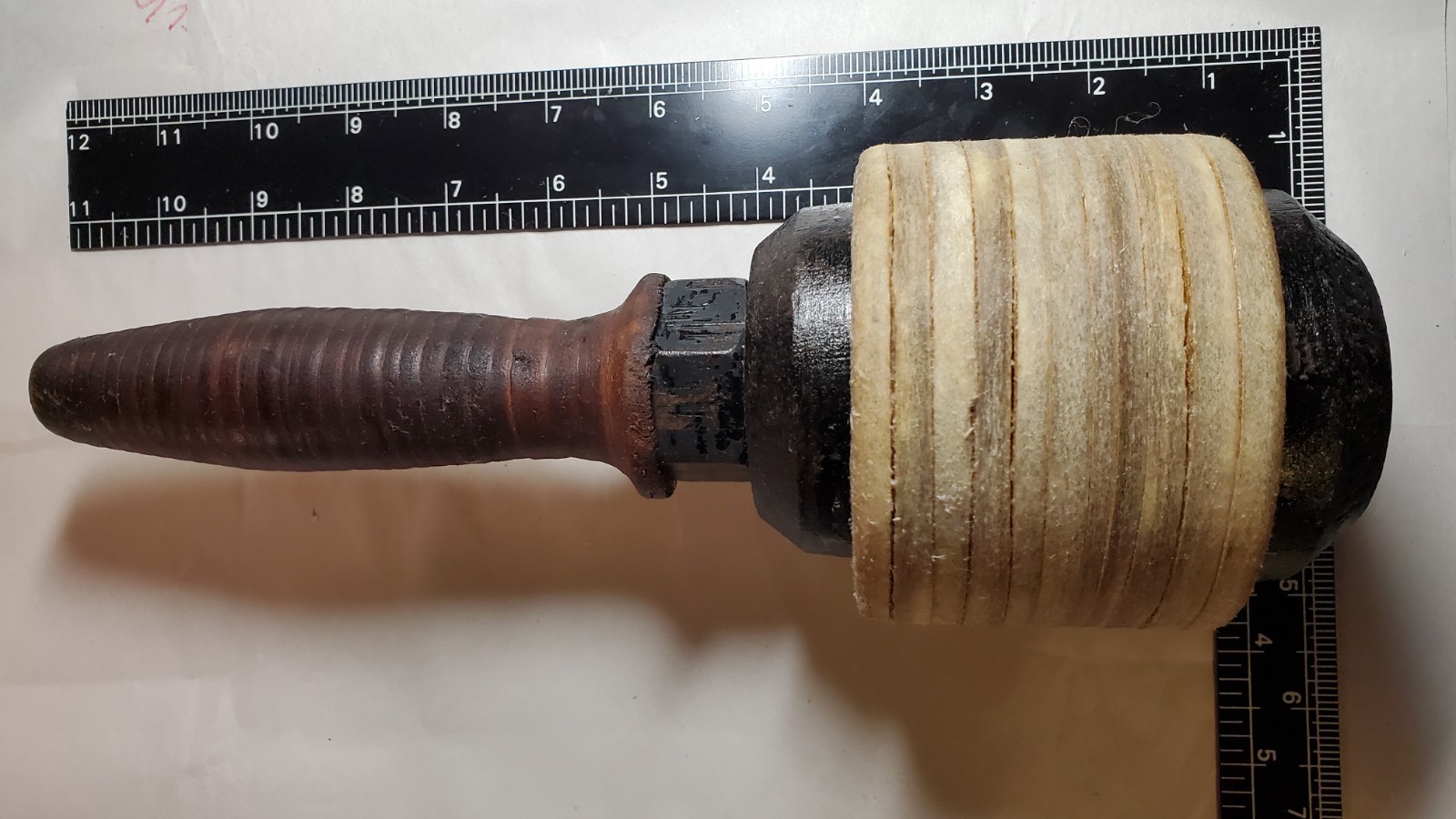 Hammer Maul 5 Lb Vintage Cast Iron Stacked Rawhide & Leather / Monarch Stamp