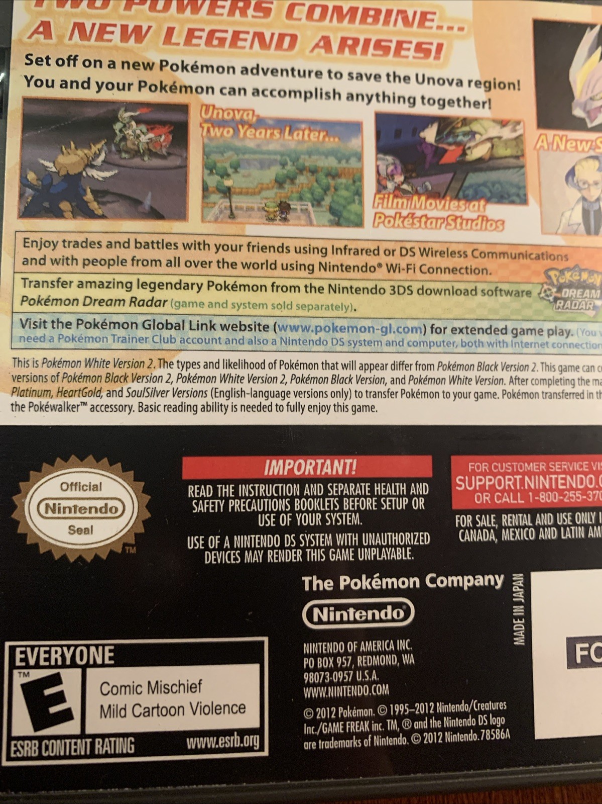 Pokemon White Version 2 Nintendo DS Replacement Case Only NO GAME Display Only