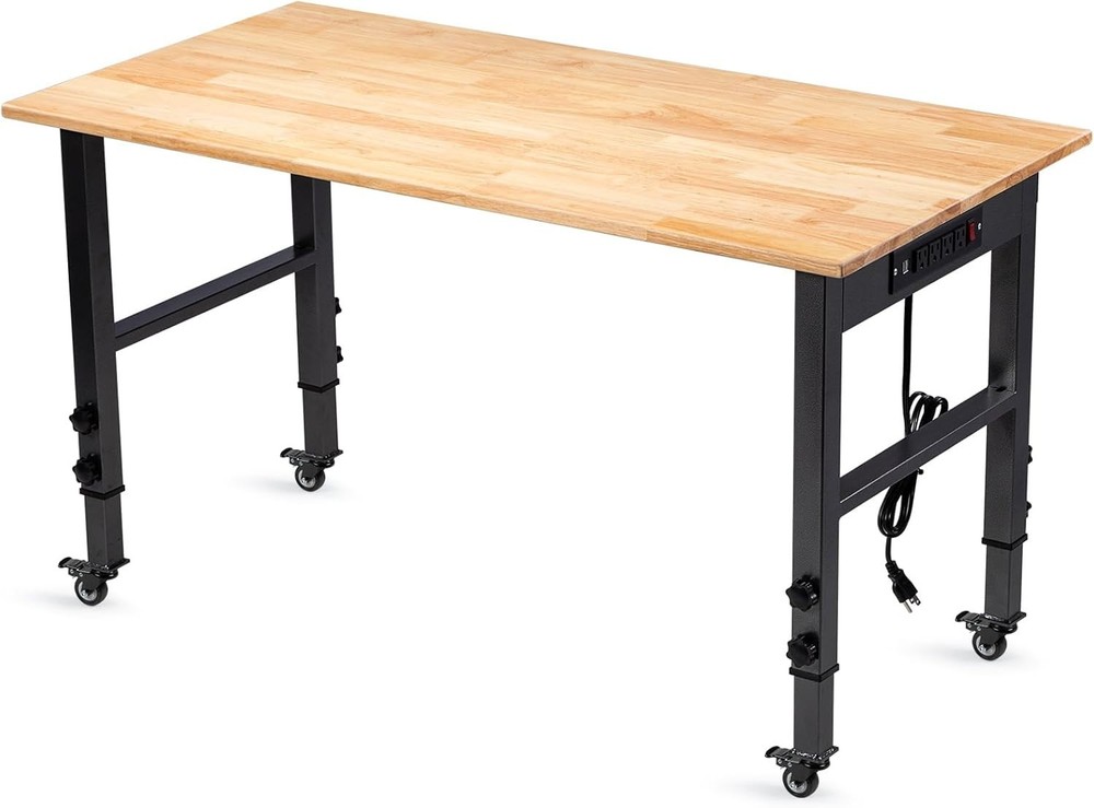 Eco-Friendly Rubber Wood Workbench with 2000 LBS Capacity - Adjustable & Mobile