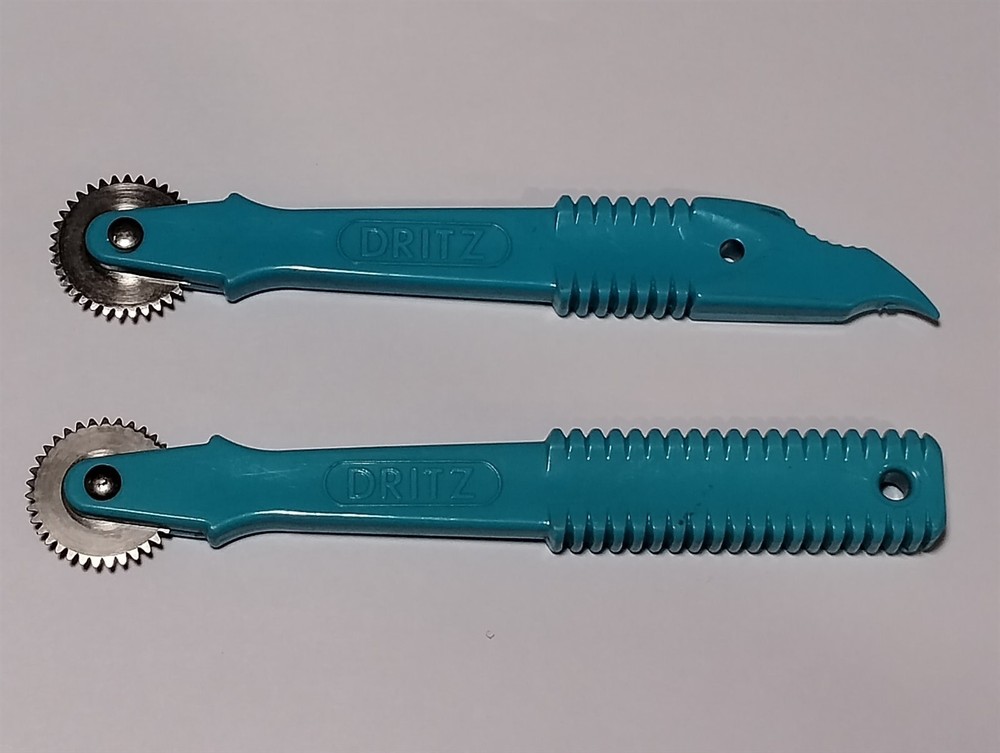 2 Different Vintage Dritz Pattern Tracers Turquoise Made in USA 5.5” Long