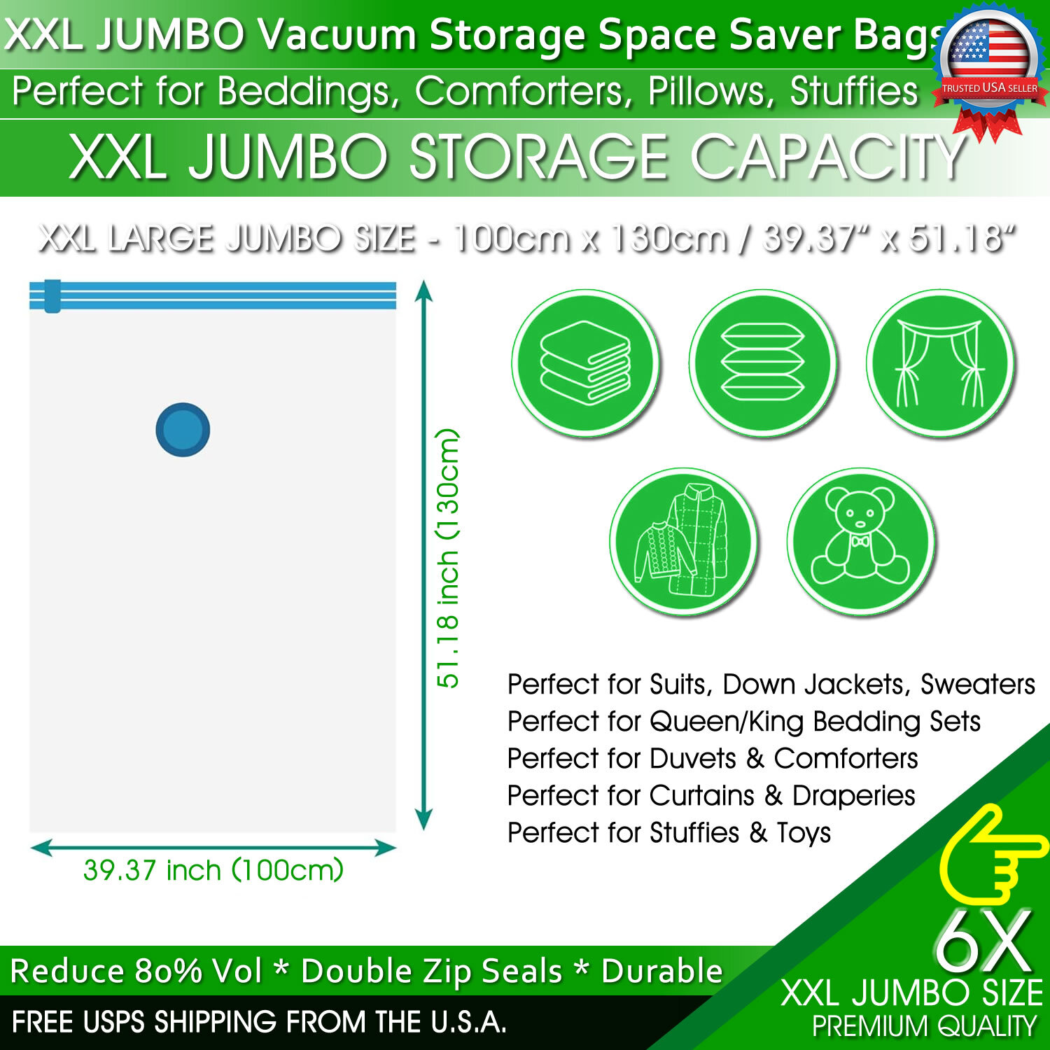 XXL Jumbo Vacuum Storage Bags Comforters Bedding Clothes Space Saver Hand Pump