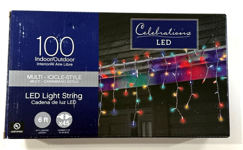 Multi-ICICLE STYLE 100 count String Christmas Lights 6ft Celebrations LED