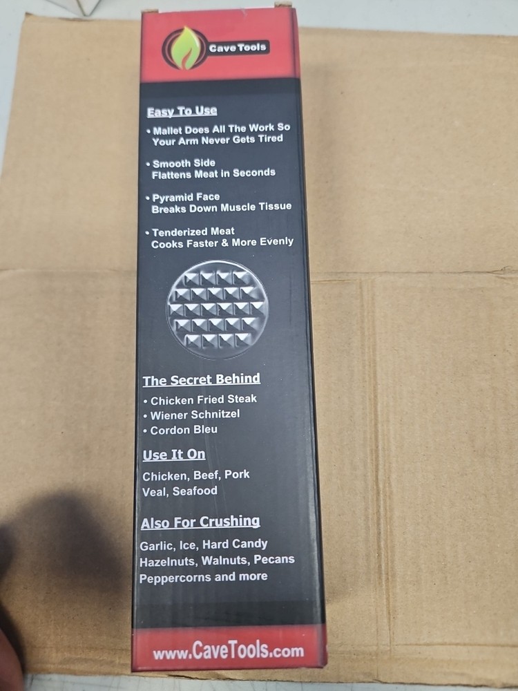 Cave Tools 9" Double Sided, The Ultimate Meat Tenderizer With Silicone Handle.