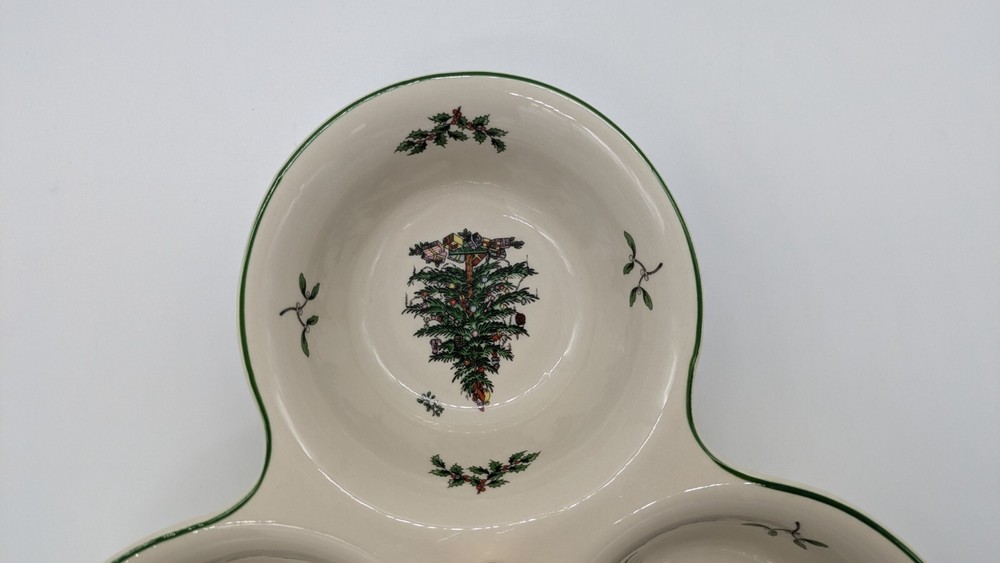 Spode Christmas Tree 3 Section Server with Tree Handle 11 Inch