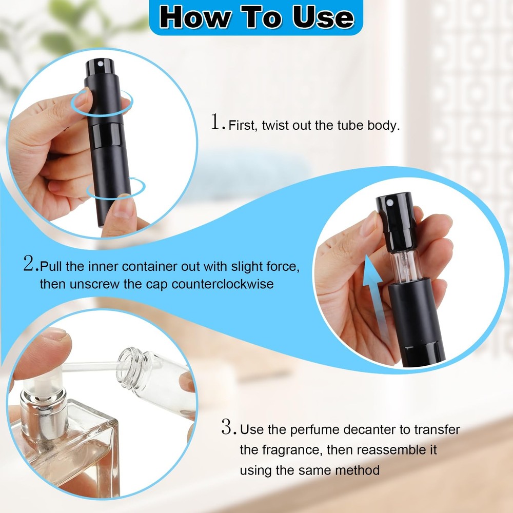 8ml Travel Perfume Atomizer Refillable Empty 3pc Portable Cologne Spray Bottle