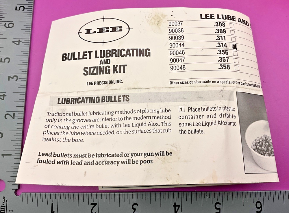 LEE PRECISION BULLET LUBRICATING & SIZING KIT .314 90044 (#37)
