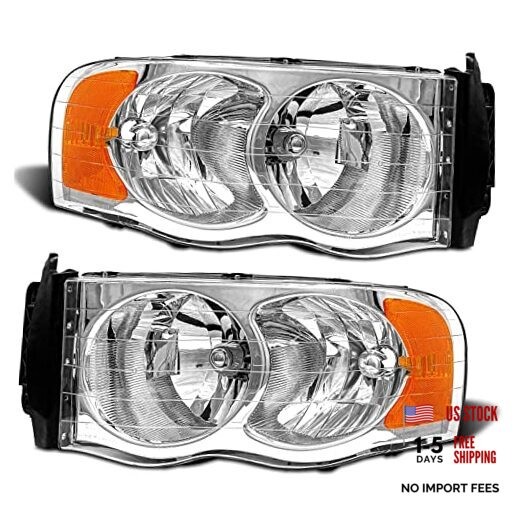 Headlight Assembly Compatible with 2002-2005 A-Chrome Housing Amber Reflector