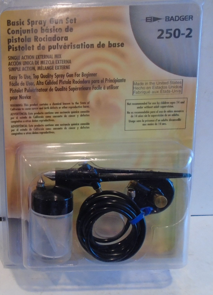 Badger #250-2 Basic Spray Gun Set NEW IN FACTORY SEALED PACKAGE