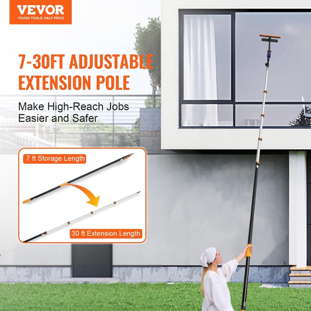 VEVOR Telescopic Extension Pole, 7-30 FT Multi-Purpose FT, Orange+Black