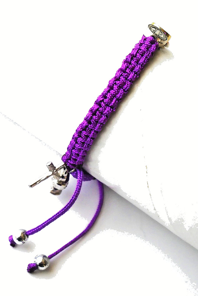First Communion Purple Bracelet with (3) Medallions and Dangles