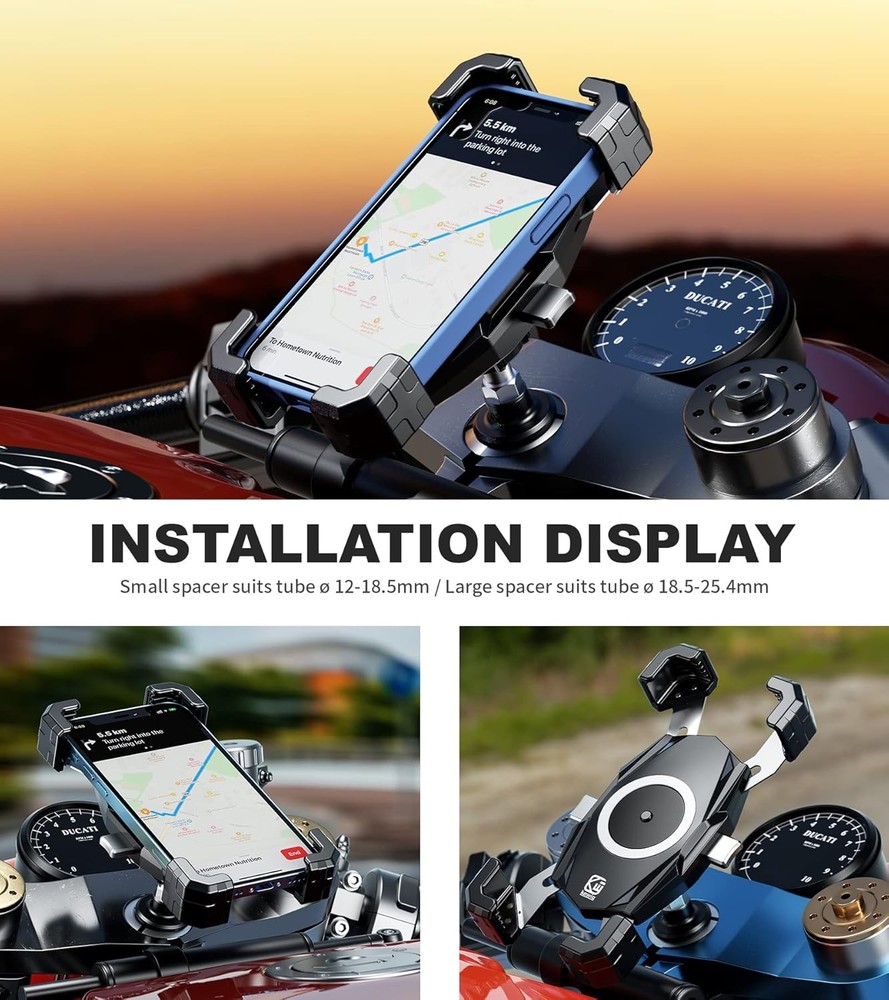 Motorcycle Fork Stem Phone Mount, Motorcycle Phone Mount, 1S One-Push Automatica