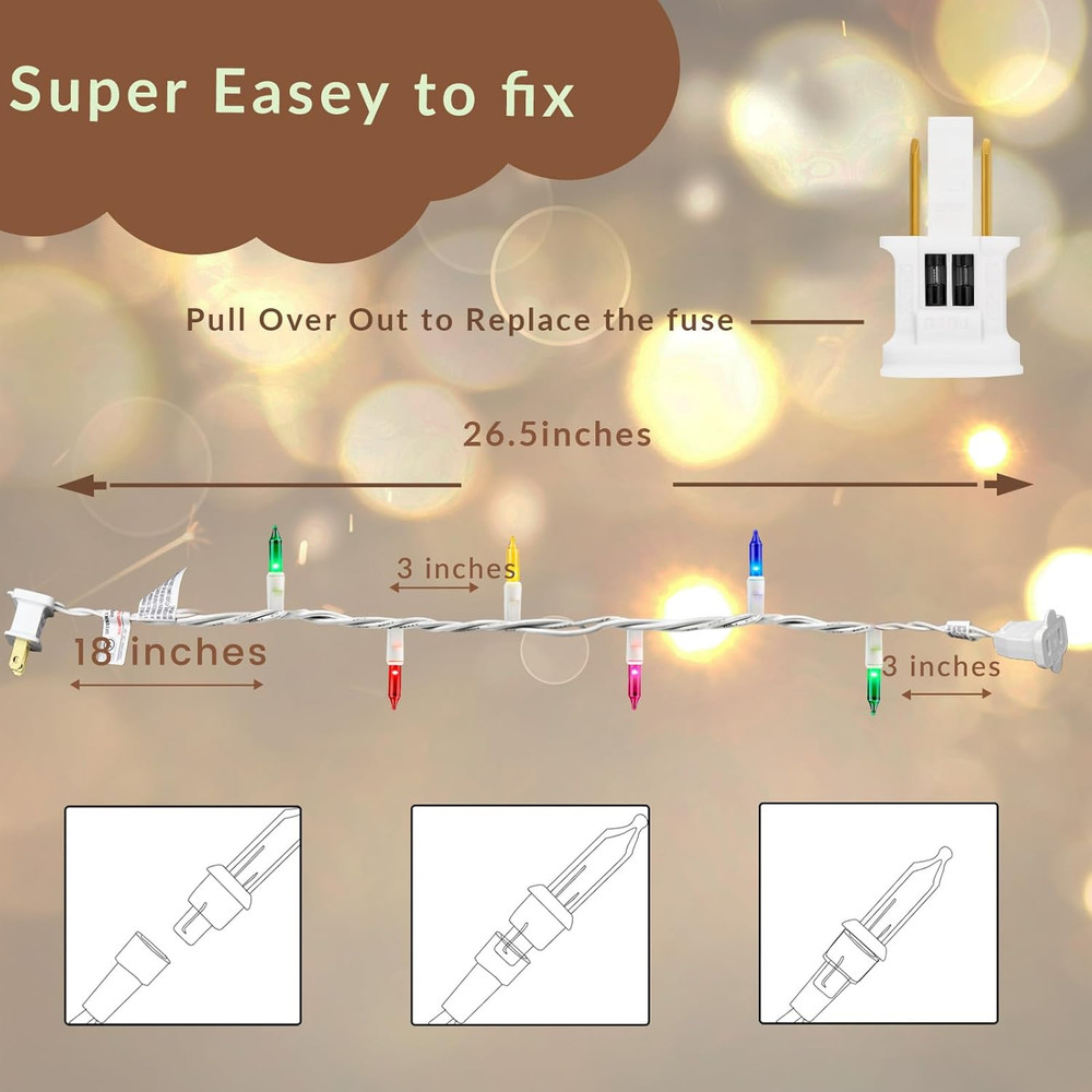Christmas Lights White Wire Multi Mini String- UL Listed Connectable String Ligh