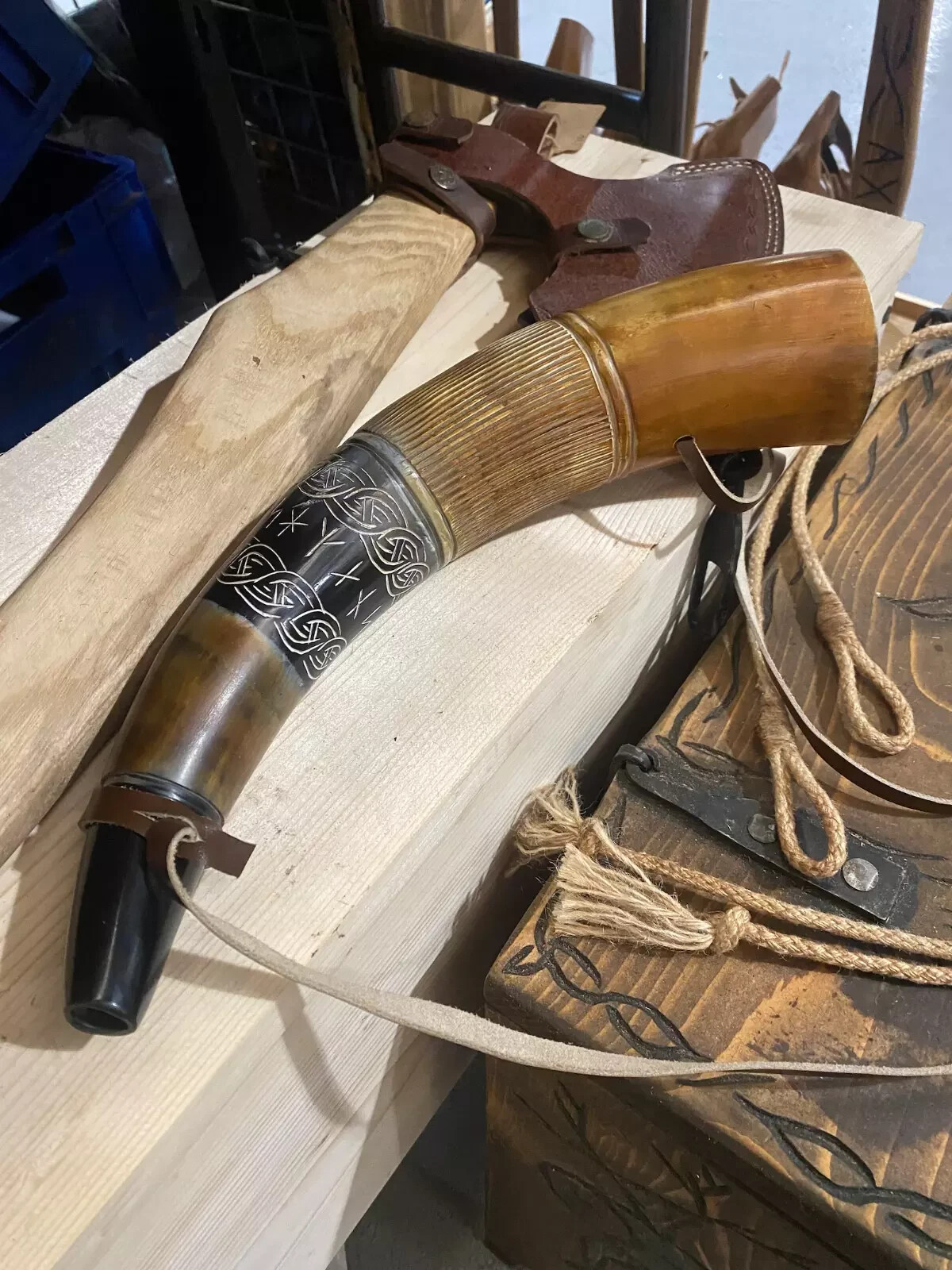 Viking War Horn - 16" Genuine Ox-Horn Battle Trumpet Premium Hand Engraved