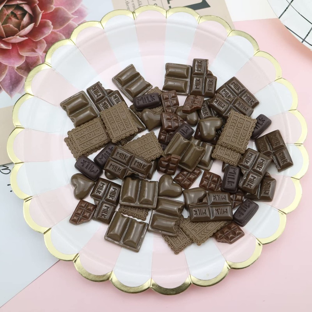 60 Pcs Simulation Chocolate Resin Flatback Flat Back Cabochon Craft Decoration C