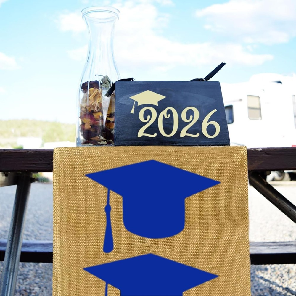 Burlap Graduation Table Runner 72 Inch - Rustic Decorations for Tabletop Cent