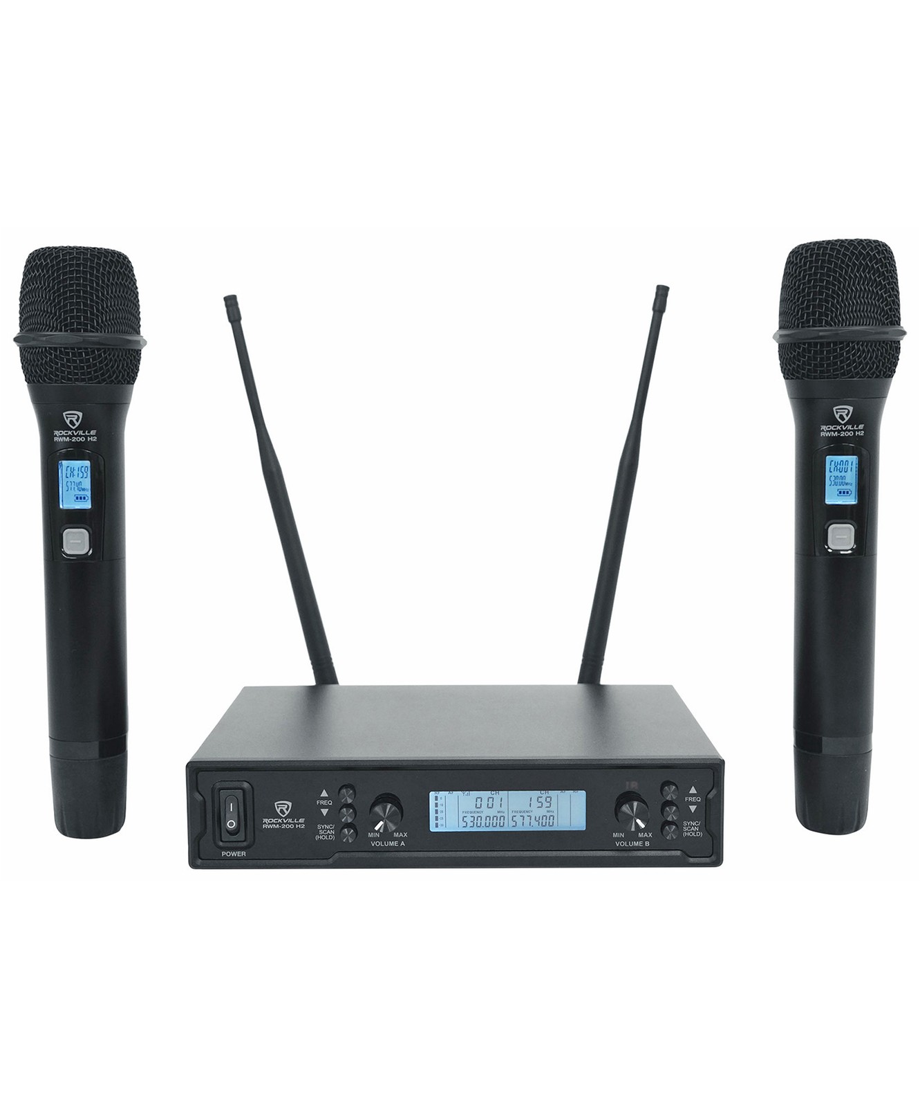 Rockville Dual UHF 200 Ch. Handheld Wireless Vocal Karaoke Microphone System