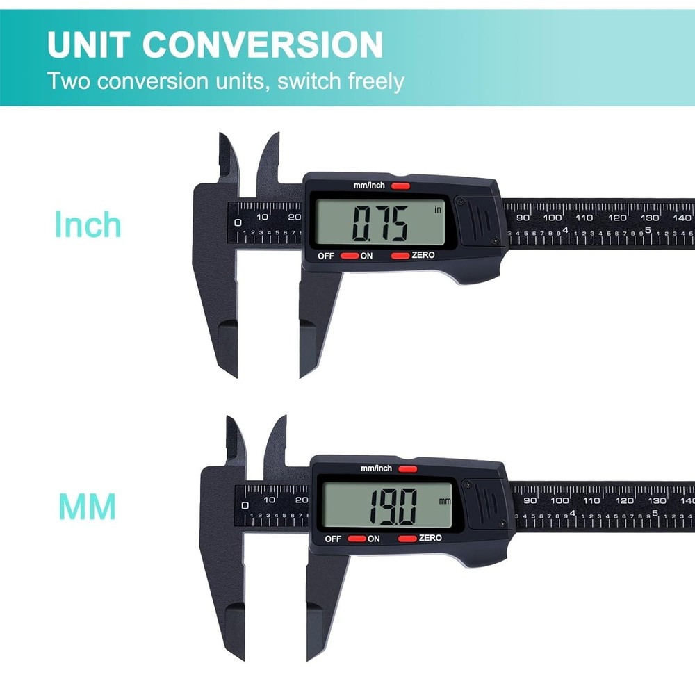 6-Inch Electronic Caliper with LCD and Inch/mm Conversion, Durable Plastic