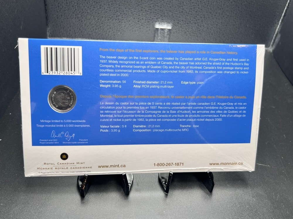 2005 Canada Official First Day 5 Cent Coin