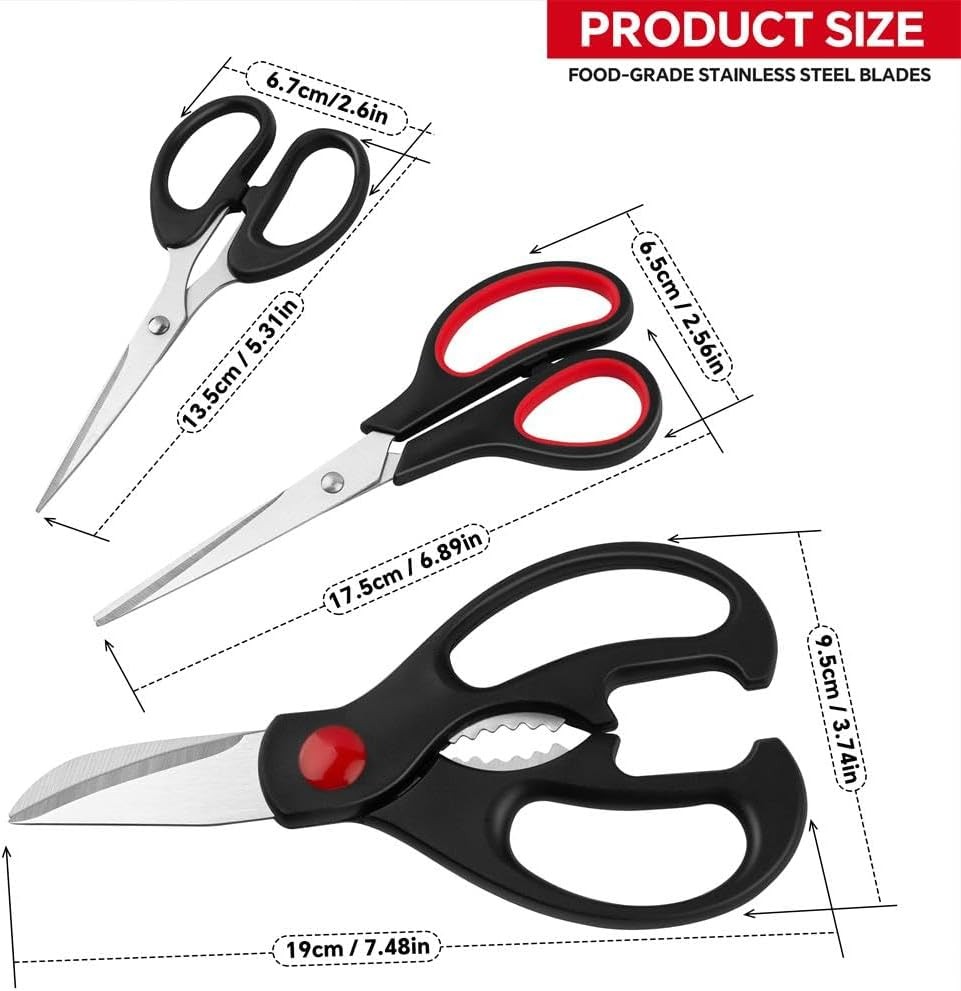 3-Pack Kitchen Utility Scissors Set Stainless Steel Multi-Purpose Sharp Shears