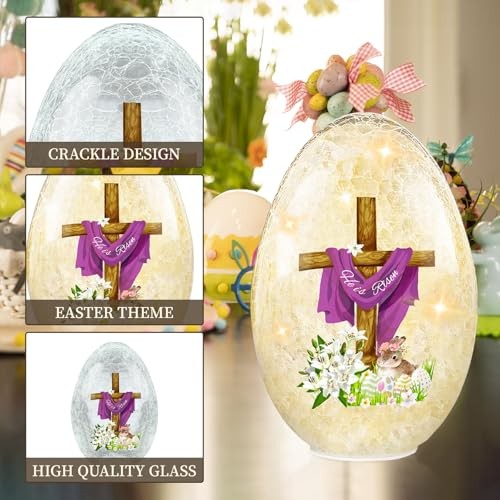 Ester Egg Light Decorations, 8.27'' Lighted Glass Egg Tabletop Decor He is