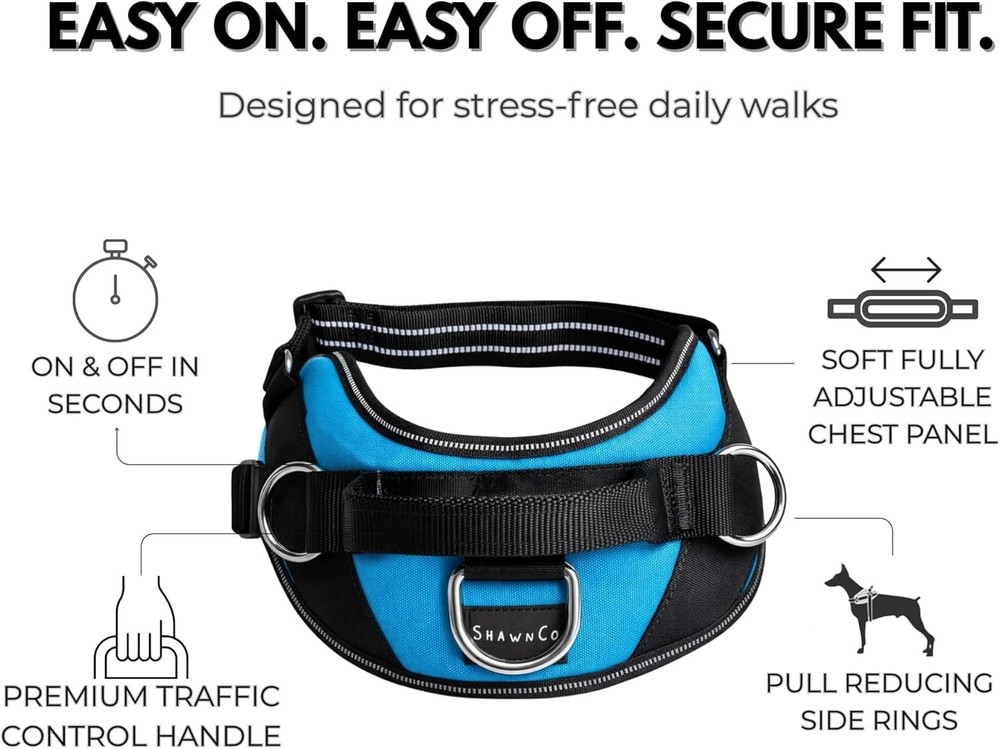 No-Pull Harness for Dogs - Adjustable, Reflective, Medium, Pacific Blue