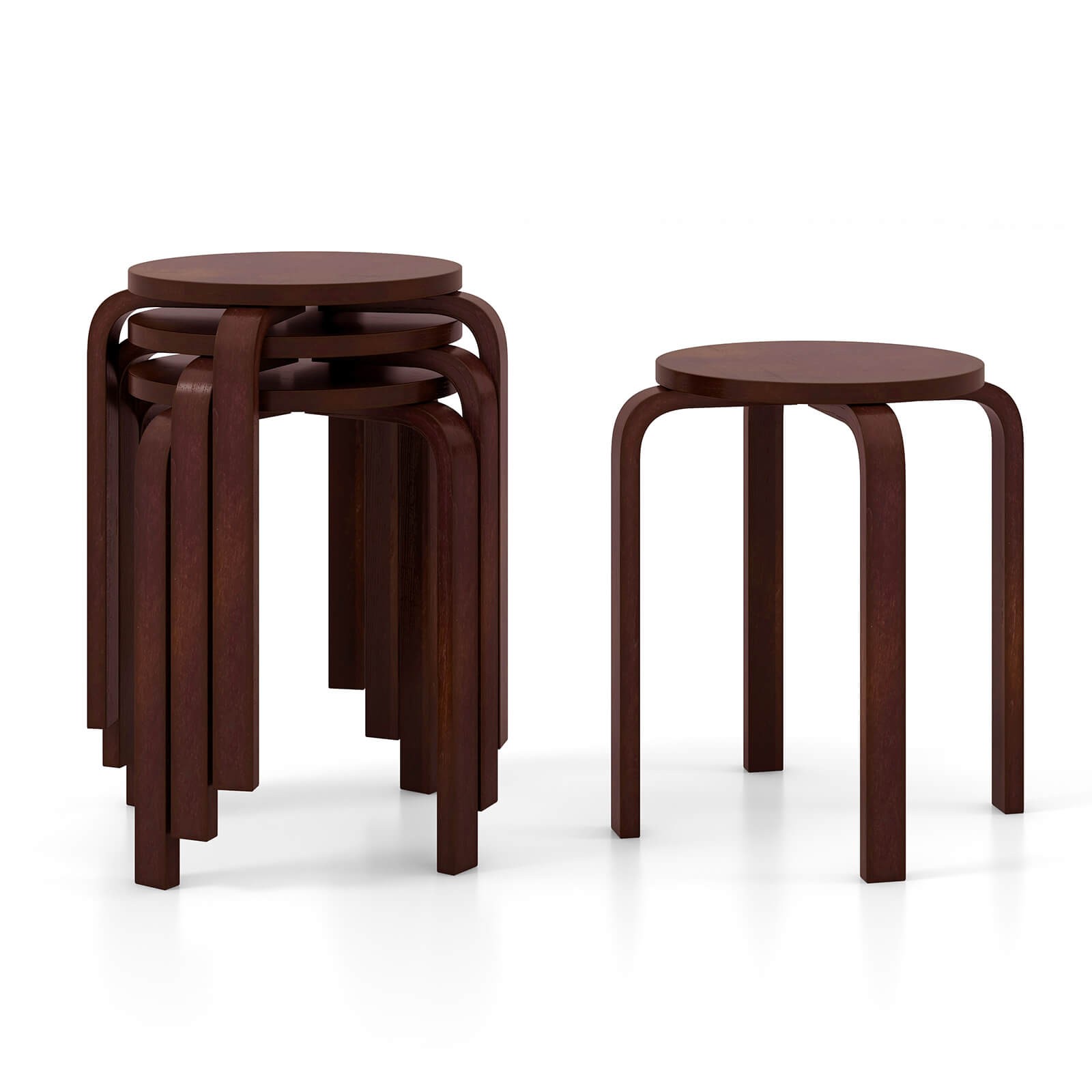 Set of 4 18" Stacking Stool Round Dining Chair Backless Wood Home Decor Brown