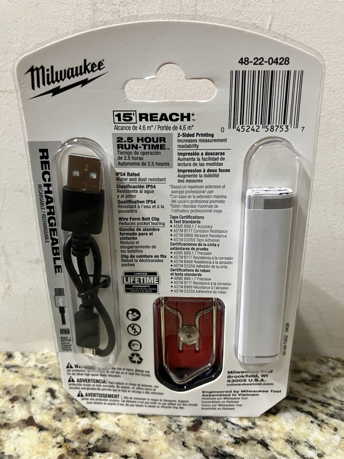 MILWAUKEE 48-22-0428, 25 ft. Magnetic Tape Measure with Wide Blade and LED Light