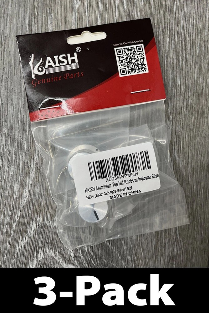 3-Pack KAISH K1828-Silver Aluminum Top Hat Knobs w/ Indicator, Silver