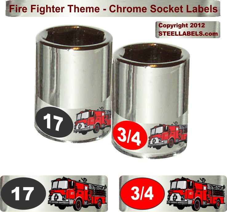 “Fire Fighter” Theme Chrome Socket Label Set -  90 Piece "Easy Read" Tool ID