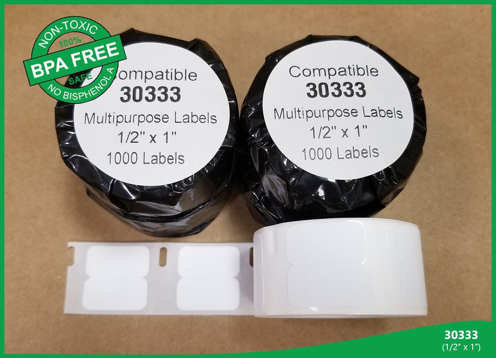 20 Rolls DYMO® Turbo Compatible 30333 White Rectangular Shaped Labels 1/2" X 1"