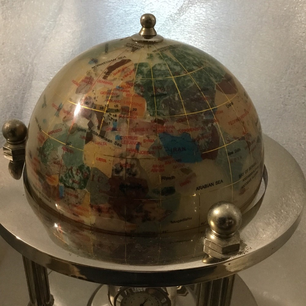 Vintage Gemstone Globe Silver Base with Temperature/ Barometer