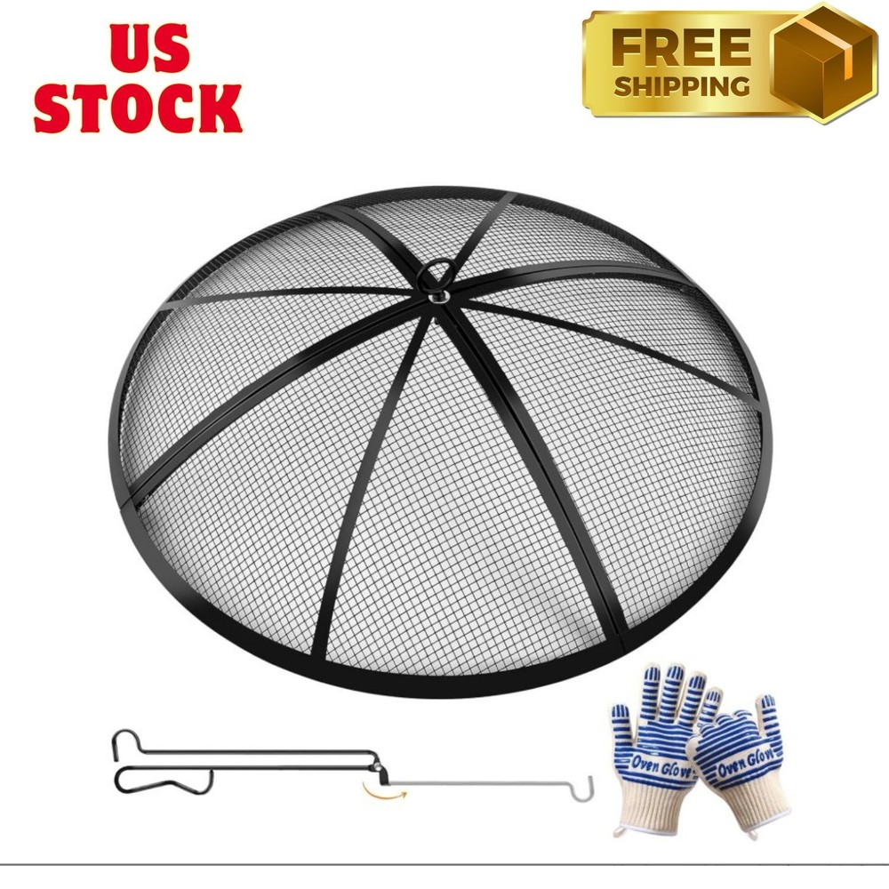 Fire Pit Spark Screen, Outdoor 27 Inch Round Fire Pit Screen with Foldable Hook