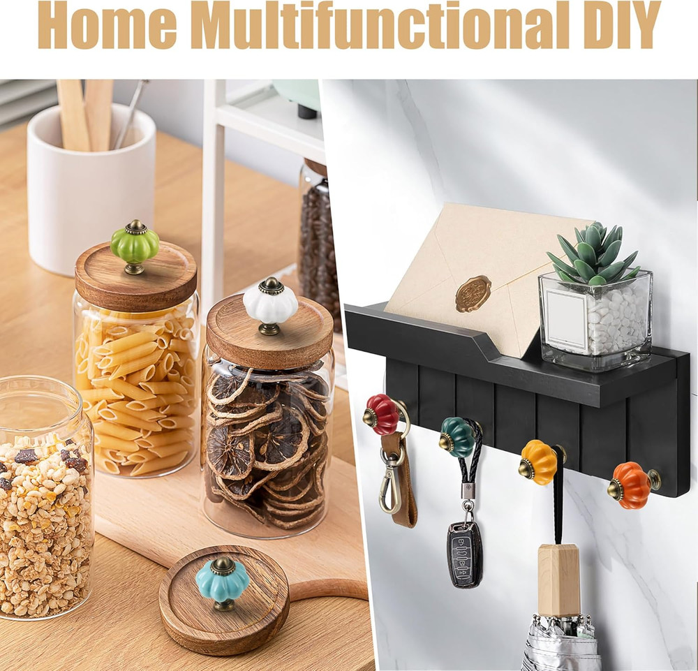 Earthy Yellow Pumpkin Knobs 6 Pack Ceramic Cabinet Knobs Vintage Drawer Pulls -