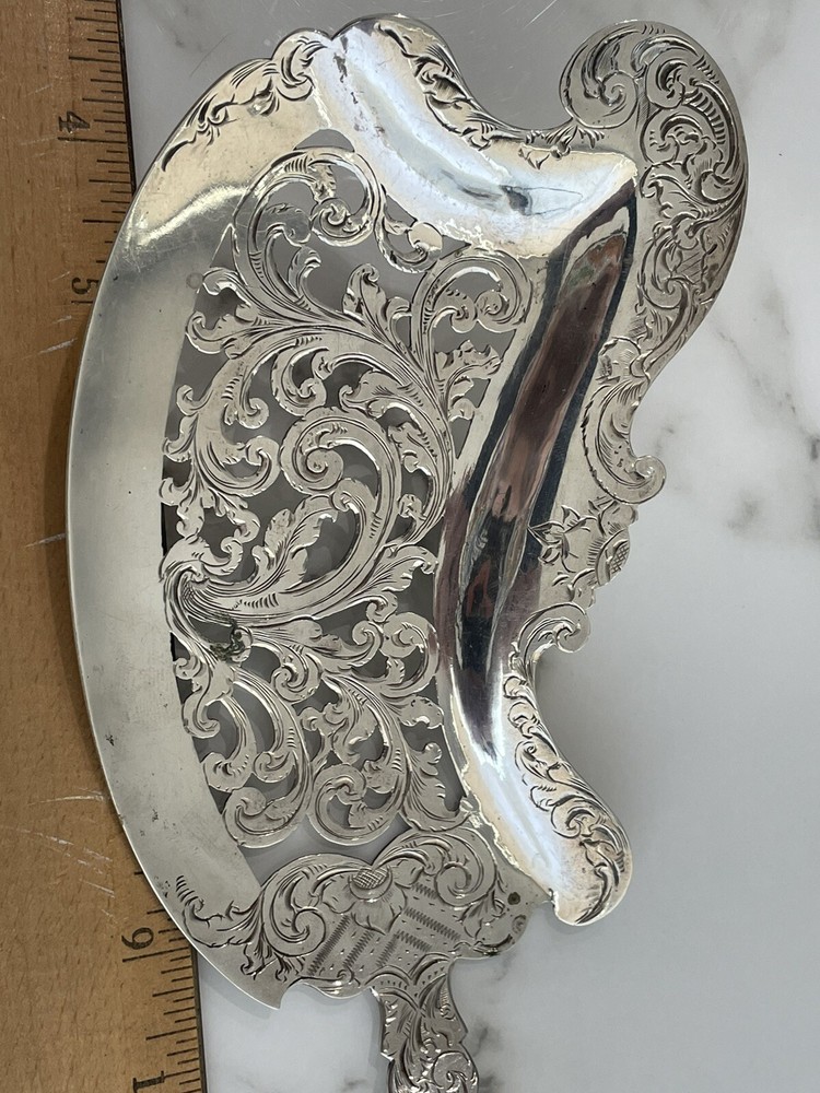 Huge Engraved Cut Work Fish Server Agate Handle Dutch Silver 1859