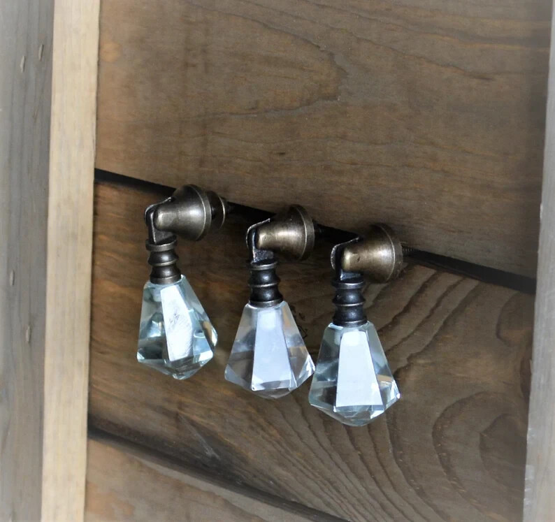 Brass Drawer Pull Handle Teardrop Glass Diamond Crystal Cabinet Knobs Hardware