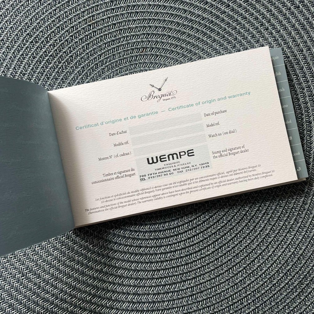 Authentic Breguet Watch Unwritten Guarantee Warranty Certificate Book
