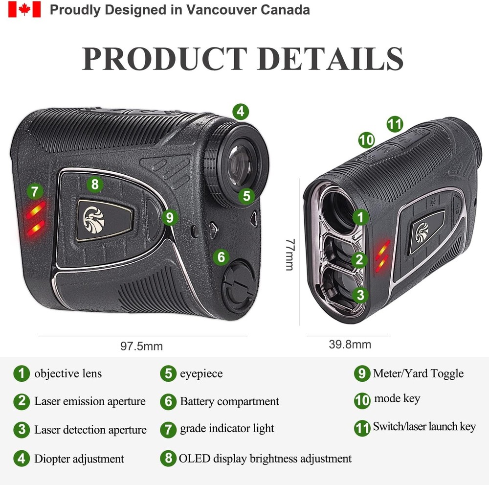 Fetch Falcon OLED Golf Rangefinder ~ High Precision Slope Mode 2500YDS *5836A2G