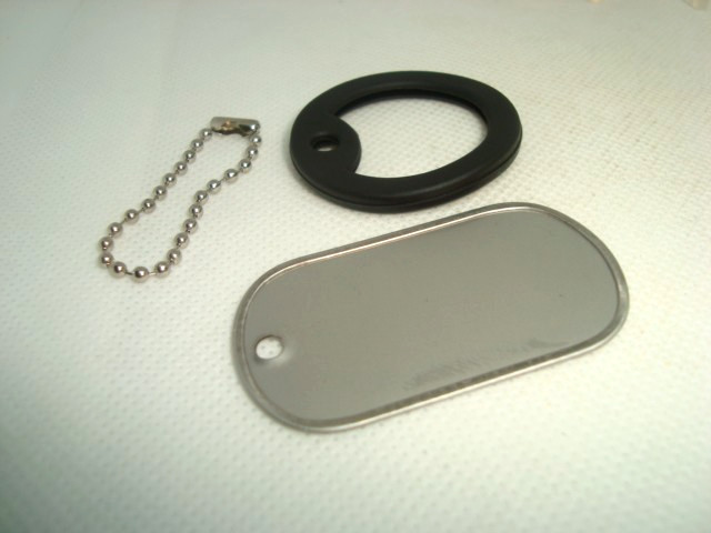 #1 one Military Dog Tag Silver Matte (Dull) Finish + 4"1n Chain + Silencer BLACK
